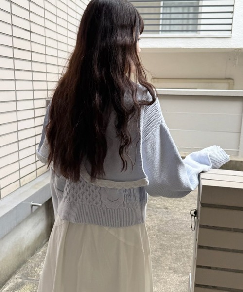 hugi(ハギ)の「RIBBON KNIT HOODIE/リボンニットフーディ(ニット/セーター・レディース・サックスブルー/オフホワイト/グレー・FREE)」の7枚目の写真
