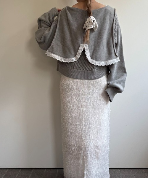 hugi(ハギ)の「RIBBON KNIT HOODIE/リボンニットフーディ(ニット/セーター・レディース・サックスブルー/オフホワイト/グレー・FREE)」の10枚目の写真