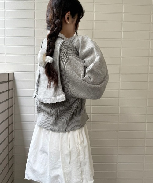 hugi(ハギ)の「RIBBON KNIT HOODIE/リボンニットフーディ(ニット/セーター・レディース・サックスブルー/オフホワイト/グレー・FREE)」の20枚目の写真