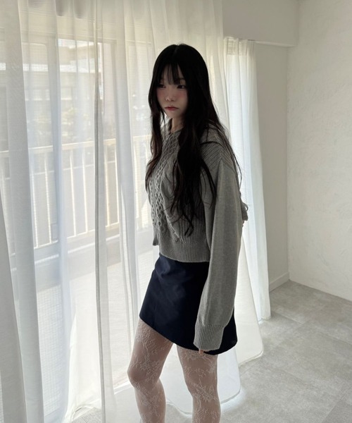 hugi(ハギ)の「RIBBON KNIT HOODIE/リボンニットフーディ(ニット/セーター・レディース・サックスブルー/オフホワイト/グレー・FREE)」の21枚目の写真