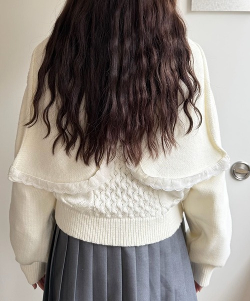 hugi(ハギ)の「RIBBON KNIT HOODIE/リボンニットフーディ(ニット/セーター・レディース・サックスブルー/オフホワイト/グレー・FREE)」の9枚目の写真