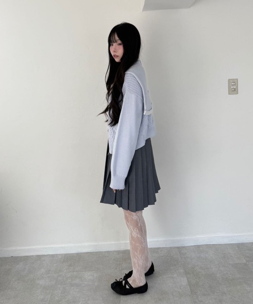 hugi(ハギ)の「RIBBON KNIT HOODIE/リボンニットフーディ(ニット/セーター・レディース・サックスブルー/オフホワイト/グレー・FREE)」の8枚目の写真