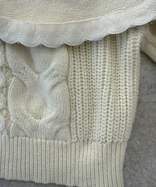 hugi(ハギ)の「RIBBON KNIT HOODIE/リボンニットフーディ(ニット/セーター・レディース・サックスブルー/オフホワイト/グレー・FREE)」の15枚目の写真