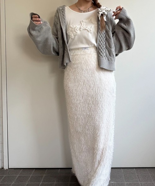 hugi(ハギ)の「RIBBON KNIT HOODIE/リボンニットフーディ(ニット/セーター・レディース・サックスブルー/オフホワイト/グレー・FREE)」の14枚目の写真