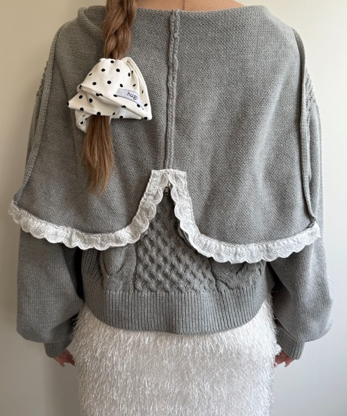 hugi(ハギ)の「RIBBON KNIT HOODIE/リボンニットフーディ(ニット/セーター・レディース・サックスブルー/オフホワイト/グレー・FREE)」の12枚目の写真