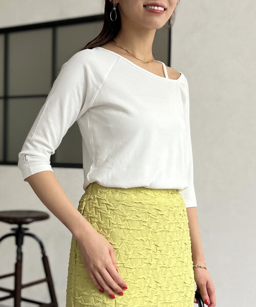 Chez toi（シェトワ）の「7分袖アシメT（Tシャツ/カットソー・レディース・ホワイト/グレー・FREE）」の6枚目の写真