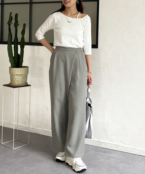 Chez toi（シェトワ）の「7分袖アシメT（Tシャツ/カットソー・レディース・ホワイト/グレー・FREE）」の15枚目の写真