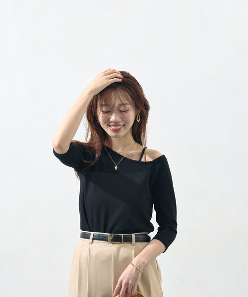 Chez toi（シェトワ）の「7分袖アシメT（Tシャツ/カットソー・レディース・ホワイト/グレー・FREE）」の22枚目の写真