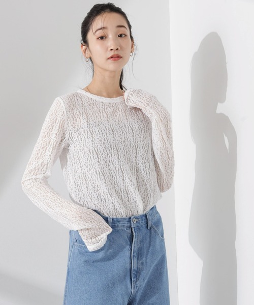 NANO universe（ナノユニバース）の「シアーレースカットトップス（Tシャツ/カットソー・レディース・ブラック/ホワイト/ベージュ・FREE）」の18枚目の写真