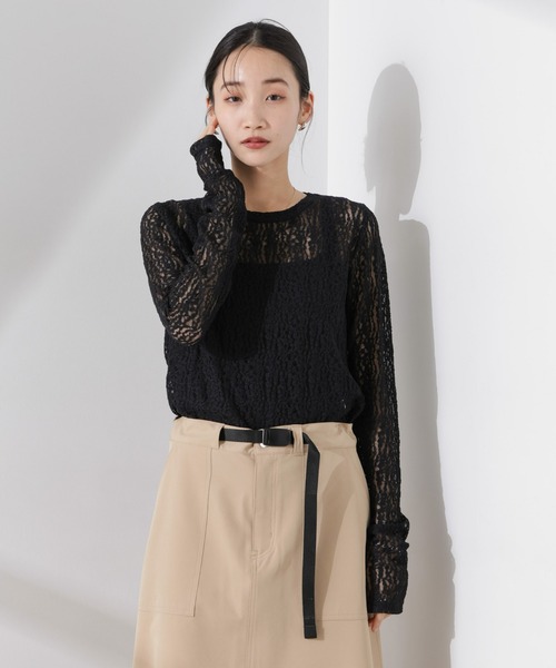 NANO universe（ナノユニバース）の「シアーレースカットトップス（Tシャツ/カットソー・レディース・ブラック/ホワイト/ベージュ・FREE）」の12枚目の写真