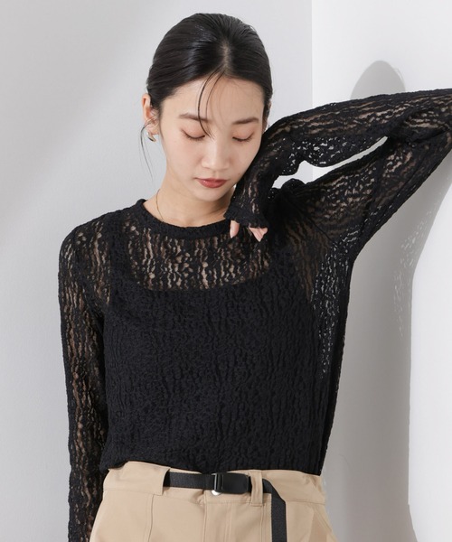 NANO universe（ナノユニバース）の「シアーレースカットトップス（Tシャツ/カットソー・レディース・ブラック/ホワイト/ベージュ・FREE）」の14枚目の写真