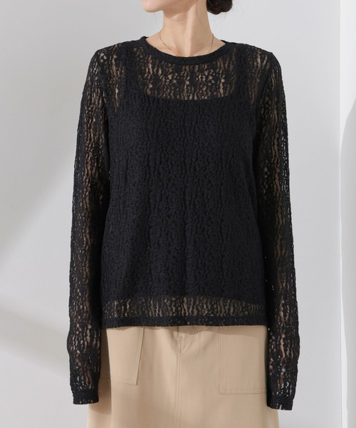 NANO universe（ナノユニバース）の「シアーレースカットトップス（Tシャツ/カットソー・レディース・ブラック/ホワイト/ベージュ・FREE）」の7枚目の写真