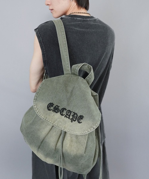 グランジデニムナップサック/ユニセックス/Y2Kリュック/軽量