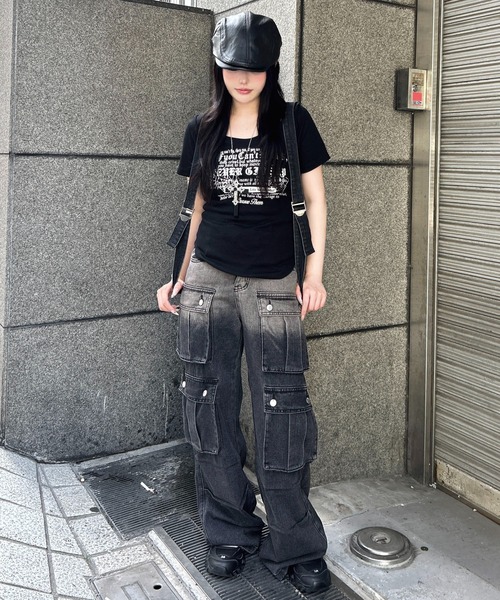 グランジデニムナップサック/ユニセックス/Y2Kリュック/軽量