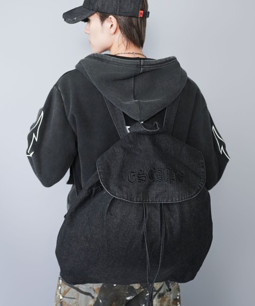 グランジデニムナップサック/ユニセックス/Y2Kリュック/軽量バッグ