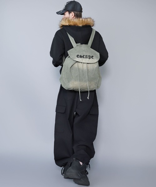 フェード加工デニムバックパック/大容量/Y2K/グランジ/ユニセックス