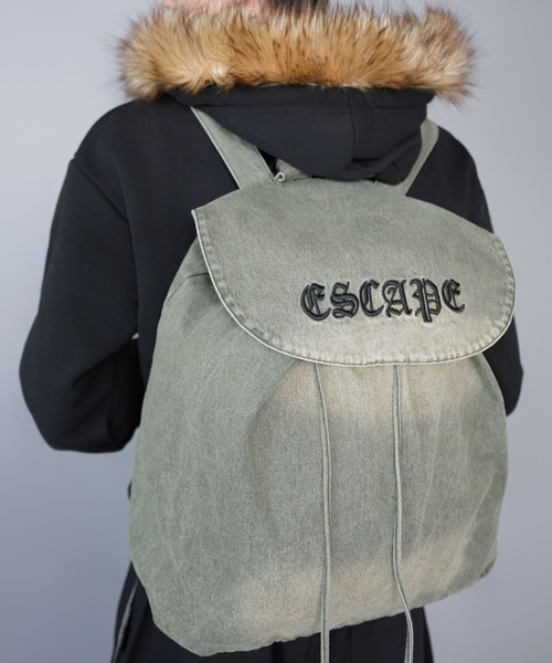 グランジデニムナップサック/ユニセックス/Y2Kリュック/軽量バッグ