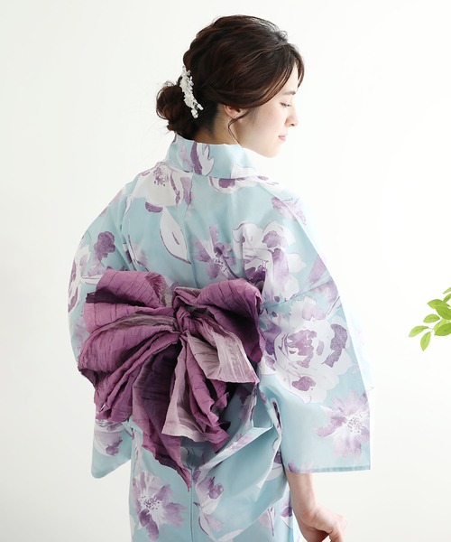 セール】花模様コットン浴衣4点セット ゆかた・へこ帯・下駄・髪