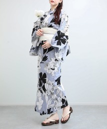 aimoha（アイモハ）の「花模様コットン浴衣4点セット ゆかた・へこ帯・下駄・髪飾り (SS)（浴衣）」