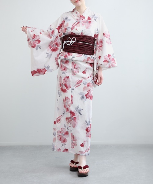 浴衣 帯 下駄 ヘアアクセサリー 4点セット 花柄 セール】花模様コットン浴衣4点セット ゆかた・へこ帯・下駄・髪飾り