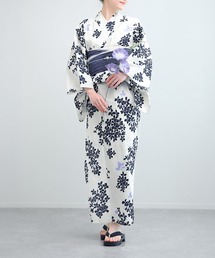aimoha（アイモハ）の「花模様コットン浴衣4点セット ゆかた・へこ帯・下駄・髪飾り (SS)（浴衣）」