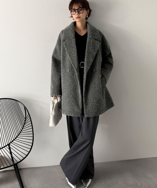 セール】ふわり纏うだけで上品見え。2wayシャギーダブルビックカラー