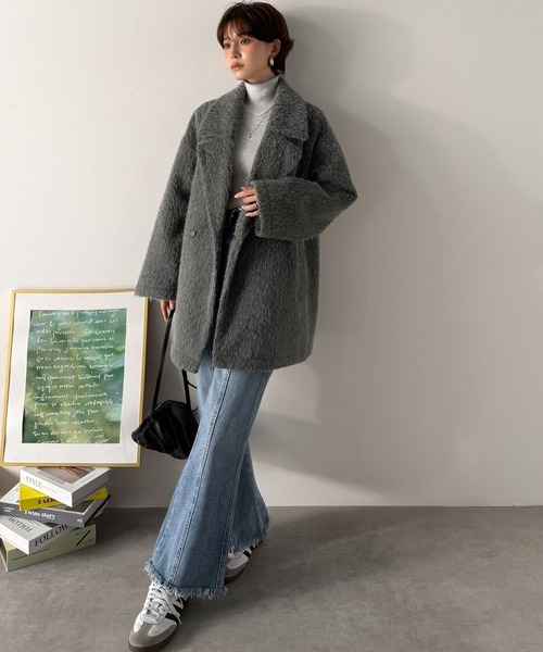 セール】ふわり纏うだけで上品見え。2wayシャギーダブルビックカラー