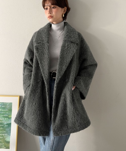 セール】ふわり纏うだけで上品見え。2wayシャギーダブルビックカラー