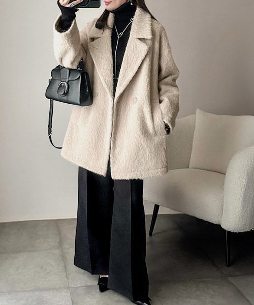 セール】ふわり纏うだけで上品見え。2wayシャギーダブルビックカラー