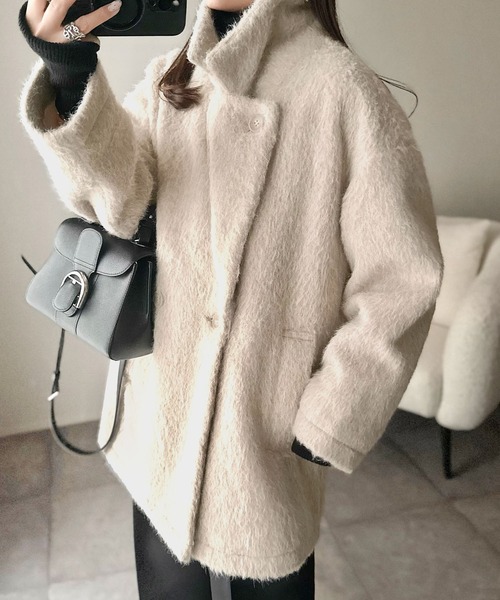 セール】ふわり纏うだけで上品見え。2wayシャギーダブルビックカラー