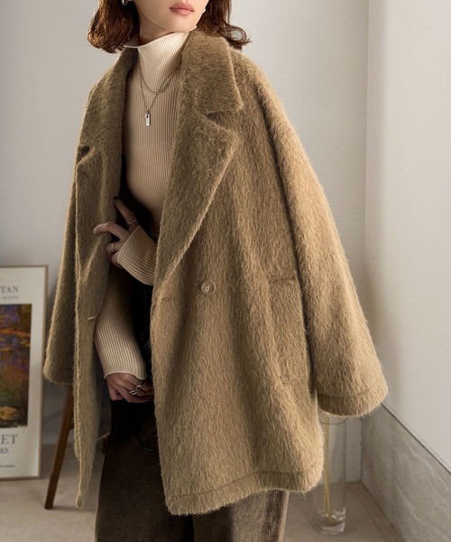 セール】ふわり纏うだけで上品見え。2wayシャギーダブルビックカラー