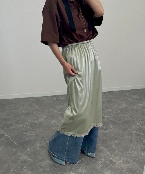 THE ROW Roux ストレッチ ウール サテン スカート グレー THE ROW(ザ ロウ) 23AWWool Berth Skirtウールロングタイト