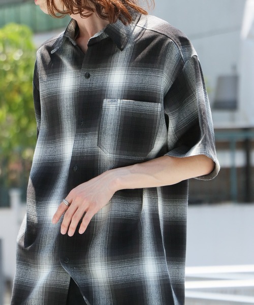 極美品！caltop キャルトップ　オンブレチェックシャツ　茶×黒　M セール】CALTOP/キャルトップ ART2000 SHORT SLEEVE SHIRT