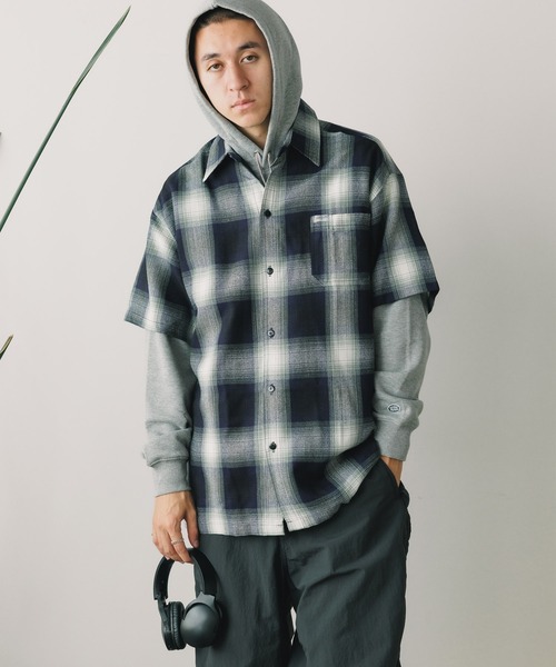 Cal Top（キャルトップ）の「CALTOP/キャルトップ ART2000 SHORT SLEEVE SHIRT チェックシャツ オンブレチェック（シャツ/ブラウス・メンズ・ブラウン/スカイブルー系/ブルー/グリーン系その他/ネイビー×ホワイト/ブラック×ホワイト/ブラック/グレー・S/M/L/XL）」の10枚目の写真