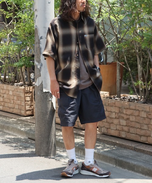 極美品！caltop キャルトップ　オンブレチェックシャツ　茶×黒　M セール】CALTOP/キャルトップ ART2000 SHORT SLEEVE SHIRT