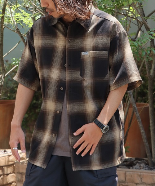 極美品！caltop キャルトップ　オンブレチェックシャツ　茶×黒　M セール】CALTOP/キャルトップ ART2000 SHORT SLEEVE SHIRT