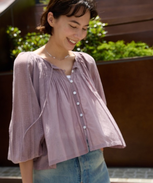 BABYLONE(バビロン)の「インドレースドッキングブラウス(シャツ/ブラウス・レディース・ネイビー/スモークピンク/ホワイト/ブラウン・フリー)」の4枚目の写真