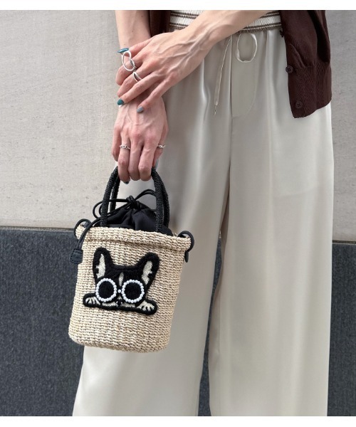 極美品✨a-jolie アジョリー かごバッグ パールサングラス ベージュ a-jolie】アジョリー パールサングラス かごバッグ ハンドバッグ