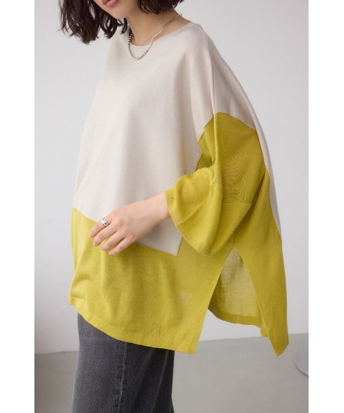 AZUL by moussy(アズールバイマウジー)の「バイカラーワイドルーズニット(ニット/セーター・レディース・オフホワイト/ブラック系その他/グレー系その他・FREE)」の1枚目の写真