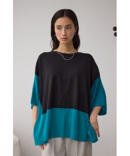 AZUL by moussy(アズールバイマウジー)の「バイカラーワイドルーズニット(ニット/セーター・レディース・オフホワイト/ブラック系その他/グレー系その他・FREE)」の15枚目の写真