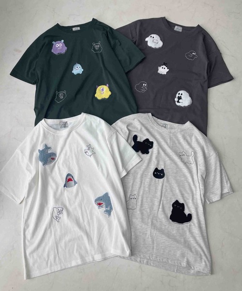 AS KNOW AS plus(アズノゥアズプラス)の「●選びアソート ちりばめアニマルTシャツ (サメ・ネコ・おばけ)(Tシャツ/カットソー・レディース・オートミール/チャコールグレー/オフホワイト/グレー系/アイボリー系/ホワイト系/ダークグリーン系・FREE)」の16枚目の写真