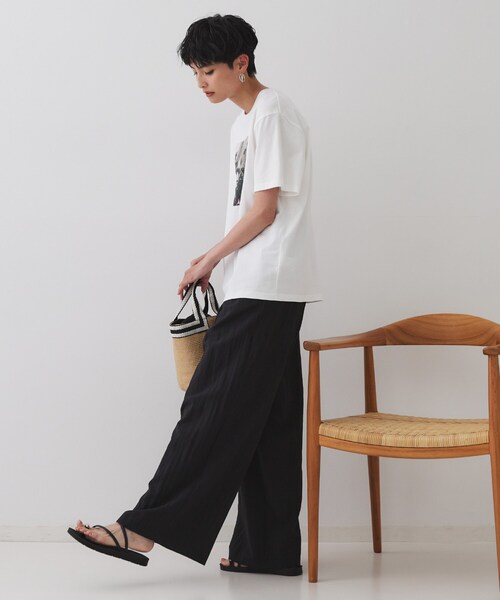 OPAQUE.CLIP（オペークドットクリップ）の「ナイロン混イージーワイドパンツ【洗濯機洗い可】（その他パンツ・レディース・ブラック/ナチュラル・40/38/42）」の5枚目の写真