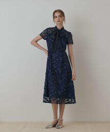 グレースコンチネンタルネイビー デザイン ビーズ　タイトフィットドレス【美品】 グレースコンチネンタルネイビー デザイン ビーズ タイト