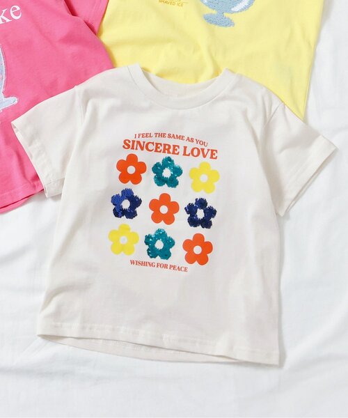 apres les cours（アプレレクール）の「5柄PVC・スパンコールモチーフTシャツ（Tシャツ/カットソー・キッズ・アイボリー/ピンク/ラベンダー/ミント/イエロー・90/100/110/120/140/80/130）」の2枚目の写真