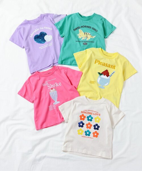 apres les cours（アプレレクール）の「5柄PVC・スパンコールモチーフTシャツ（Tシャツ/カットソー・キッズ・アイボリー/ピンク/ラベンダー/ミント/イエロー・90/100/110/120/140/80/130）」の14枚目の写真