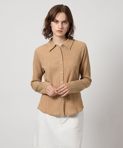 Steven Alan（スティーブンアラン）の「＜Steven Alan＞クレープ チェック ロングスリーブ シャツ（シャツ/ブラウス・レディース・ベージュ/ネイビー・FREE）」の2枚目の写真