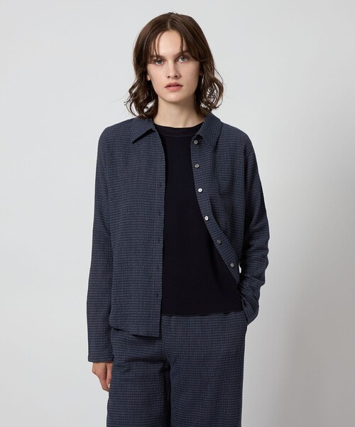 Steven Alan（スティーブンアラン）の「＜Steven Alan＞クレープ チェック ロングスリーブ シャツ（シャツ/ブラウス・レディース・ベージュ/ネイビー・FREE）」の3枚目の写真