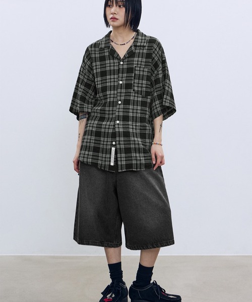 F.ILLUMINATE(フィルミネイト)の「【UNISEX】Filluminate/オープンカラーチェック半袖シャツ(シャツ/ブラウス・レディース・ブラウン/グレー・SMALL/MEDIUM/LARGE)」の9枚目の写真