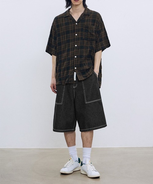 F.ILLUMINATE(フィルミネイト)の「【UNISEX】Filluminate/オープンカラーチェック半袖シャツ(シャツ/ブラウス・レディース・ブラウン/グレー・SMALL/MEDIUM/LARGE)」の4枚目の写真