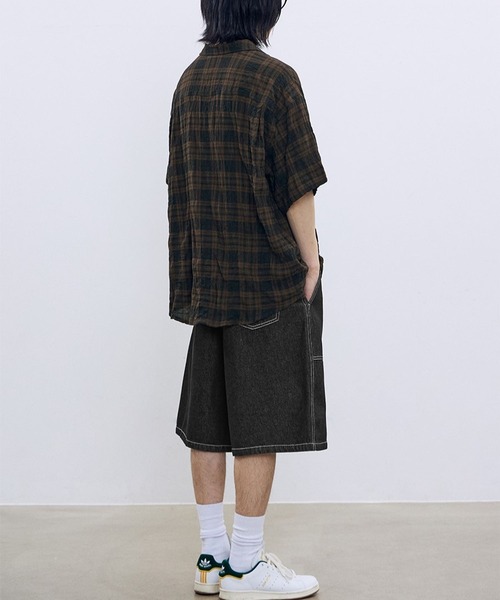 F.ILLUMINATE(フィルミネイト)の「【UNISEX】Filluminate/オープンカラーチェック半袖シャツ(シャツ/ブラウス・レディース・ブラウン/グレー・SMALL/MEDIUM/LARGE)」の6枚目の写真